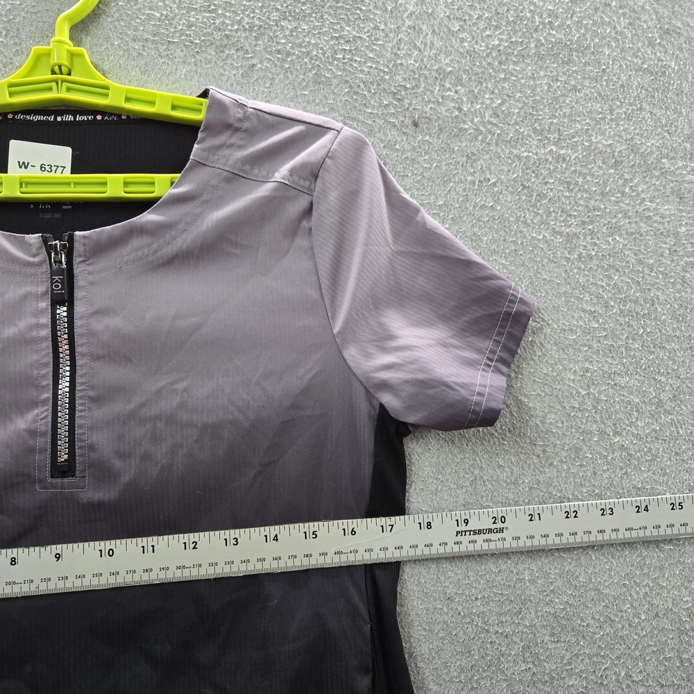 Koi Women Scrub Top S Gray Ombre Colorblock Zipper PO#NTV92788 Short Sleeve - Picture 7 of 9